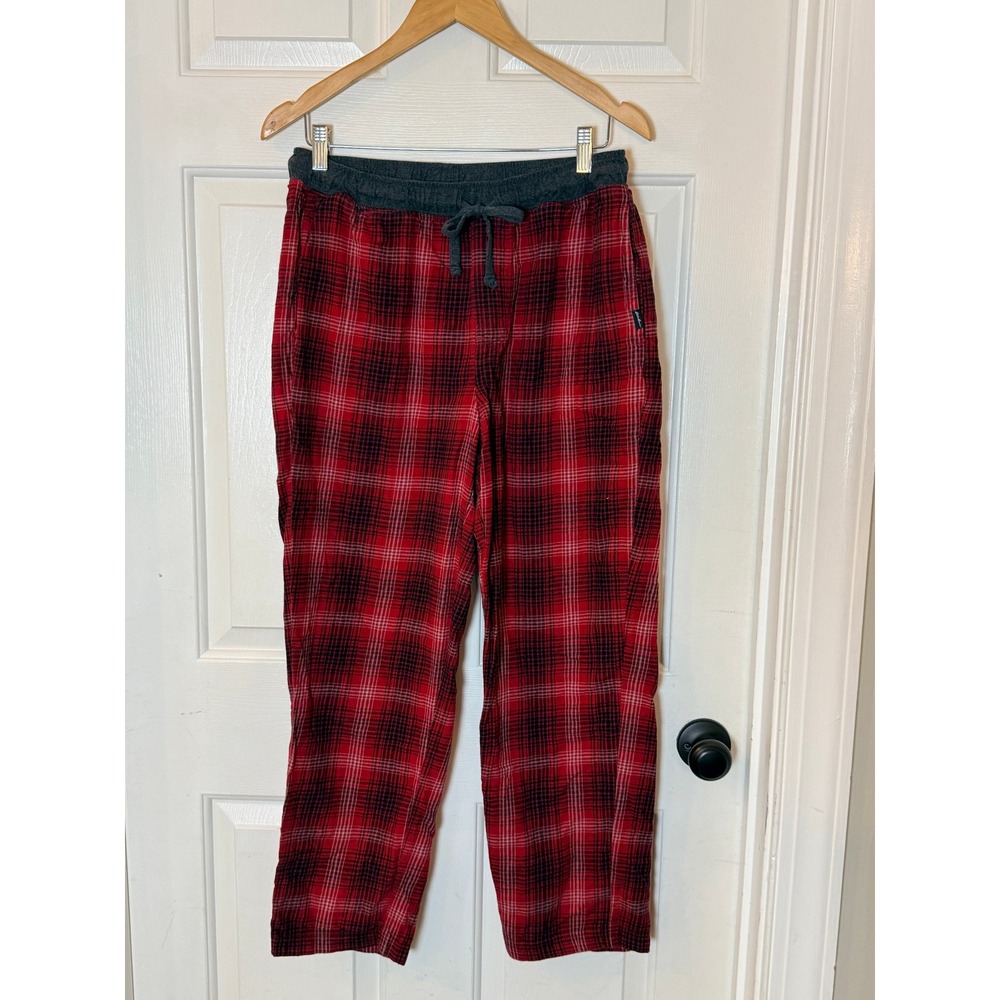 Eddie Bauer Lounge Mens M Red Black Plaid Thermal Waffle Knit Pajama Pants